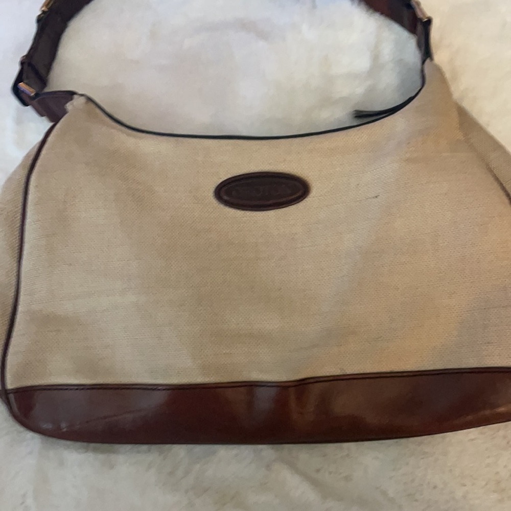 Oroton Beige Fabric Purse with Leather Accents Adjustable Strap